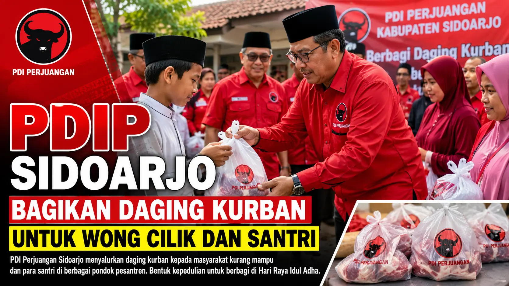 PDIP Sidoarjo Salurkan Kurban untuk Warga dan Santri