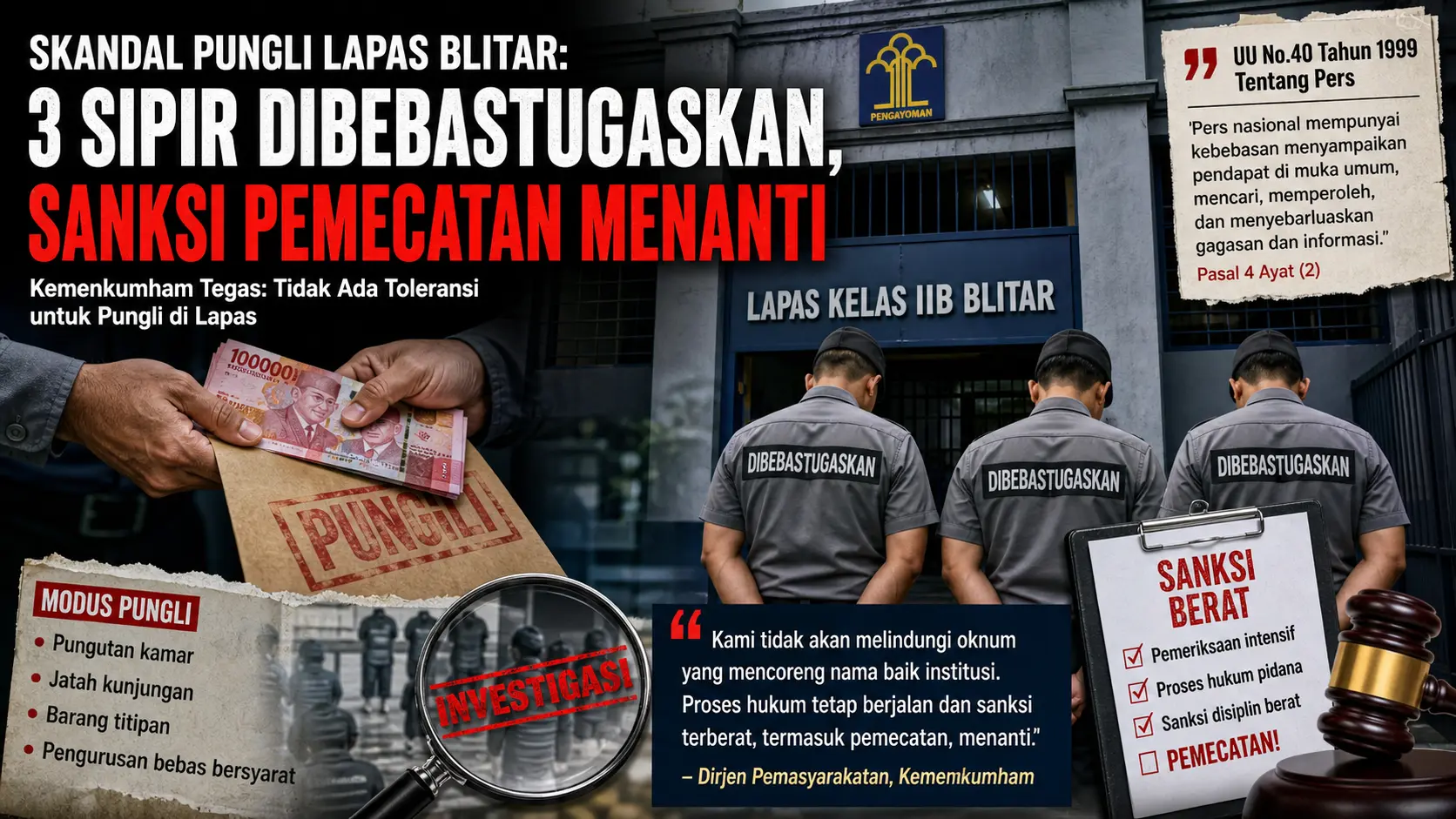 Pungli Lapas Blitar, Tiga Sipir Terancam Dipecat