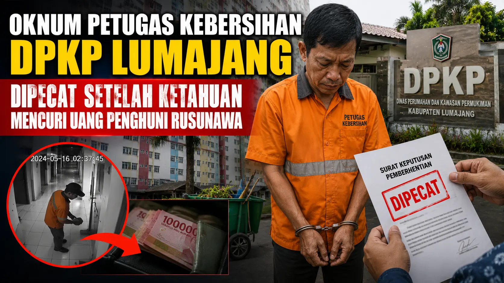 Oknum Petugas Rusunawa Dipecat Usai Curi Uang Penghuni