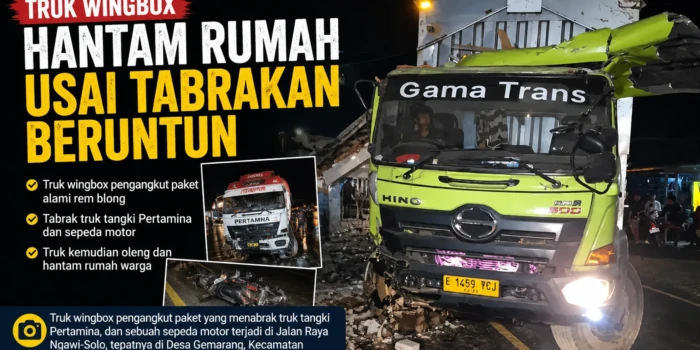 Truk Wingbox Hantam Rumah Usai Tabrakan Beruntun