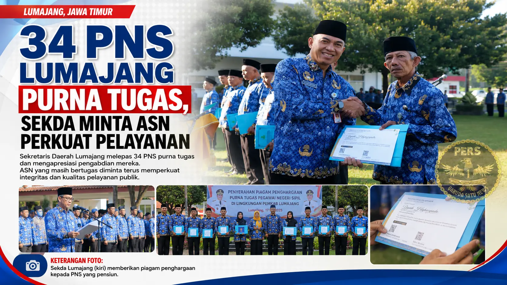 34 PNS Lumajang Purna Tugas, Sekda Minta ASN Perkuat Pelayanaan
