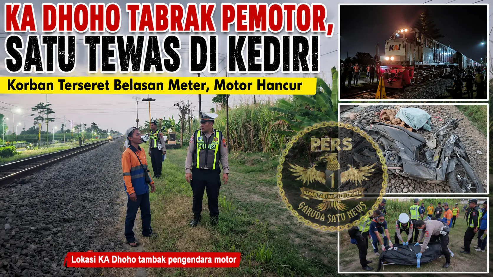KA Dhoho Tabrak Pemotor, Satu Tewas di Kediri