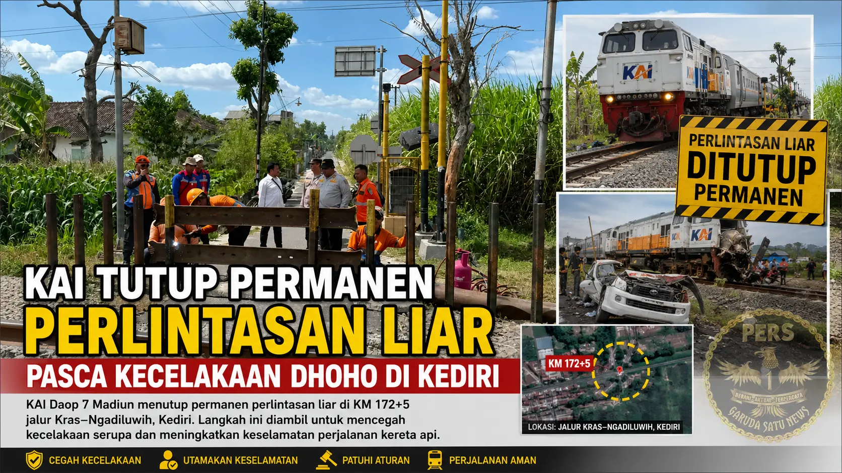 KAI Tutup Permanen Perlintasan Liar Pasca Kecelakaan Dhoho