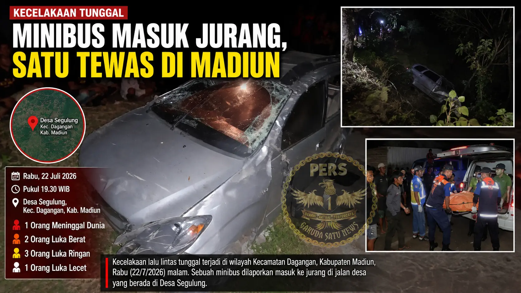 Minibus Masuk Jurang, Satu Tewas di Madiun