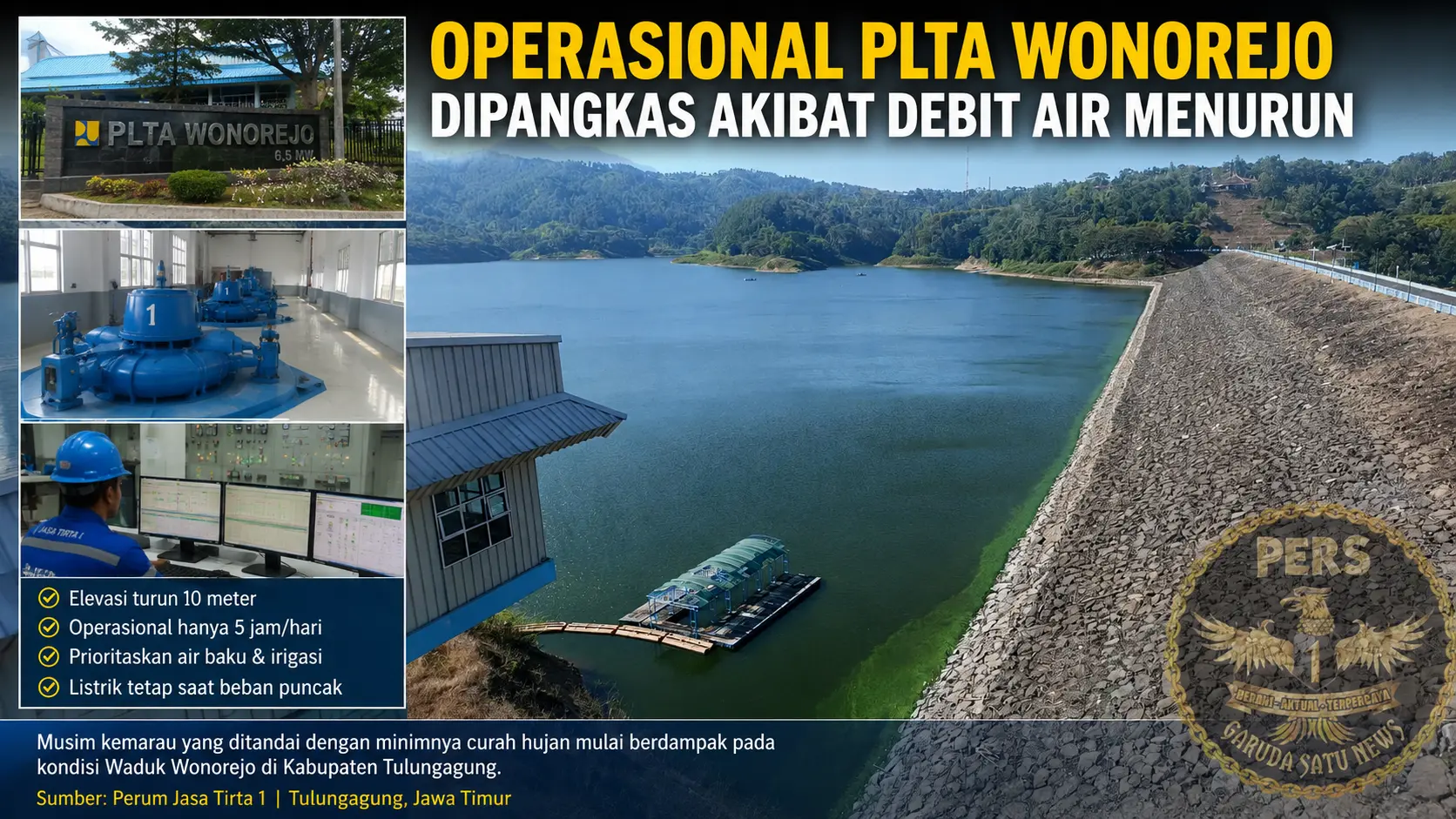 Operasional PLTA Wonorejo Dipangkas Akibat Debit Air Menuruun