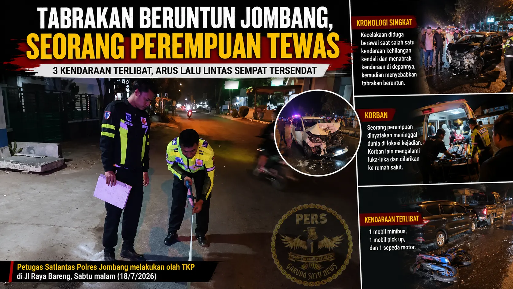 Tabrakan Beruntun Jombang, Seorang Perempuan Tewas