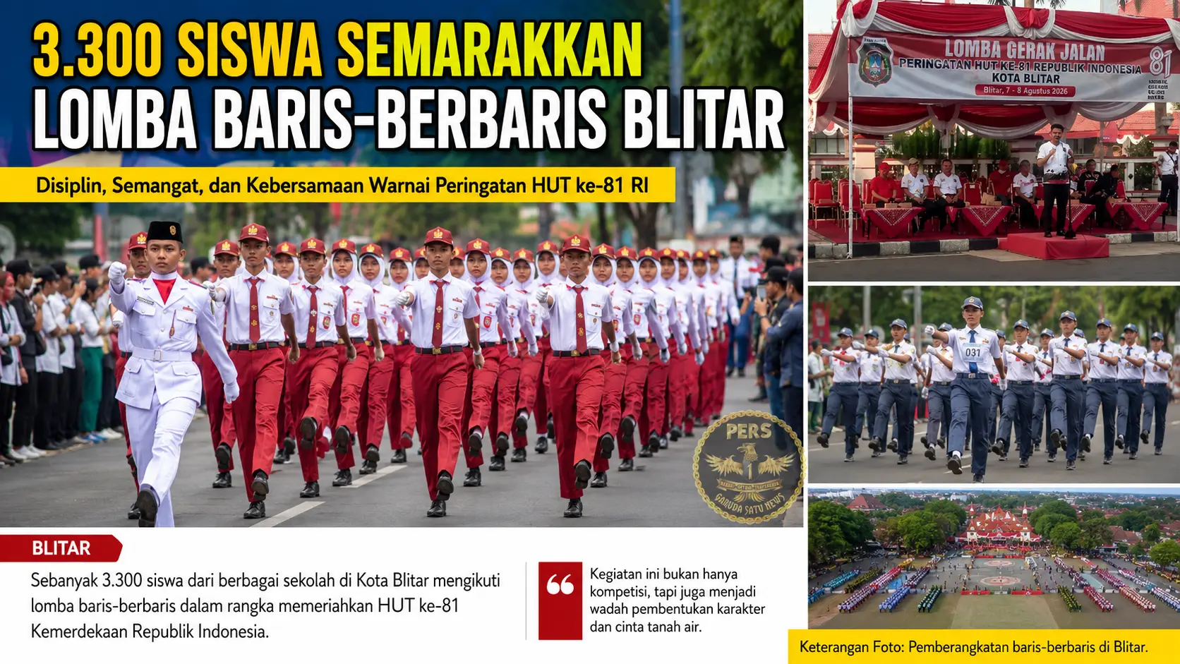 3.300 Siswa Semarakkan Lomba Baris-Berbaris Blitar