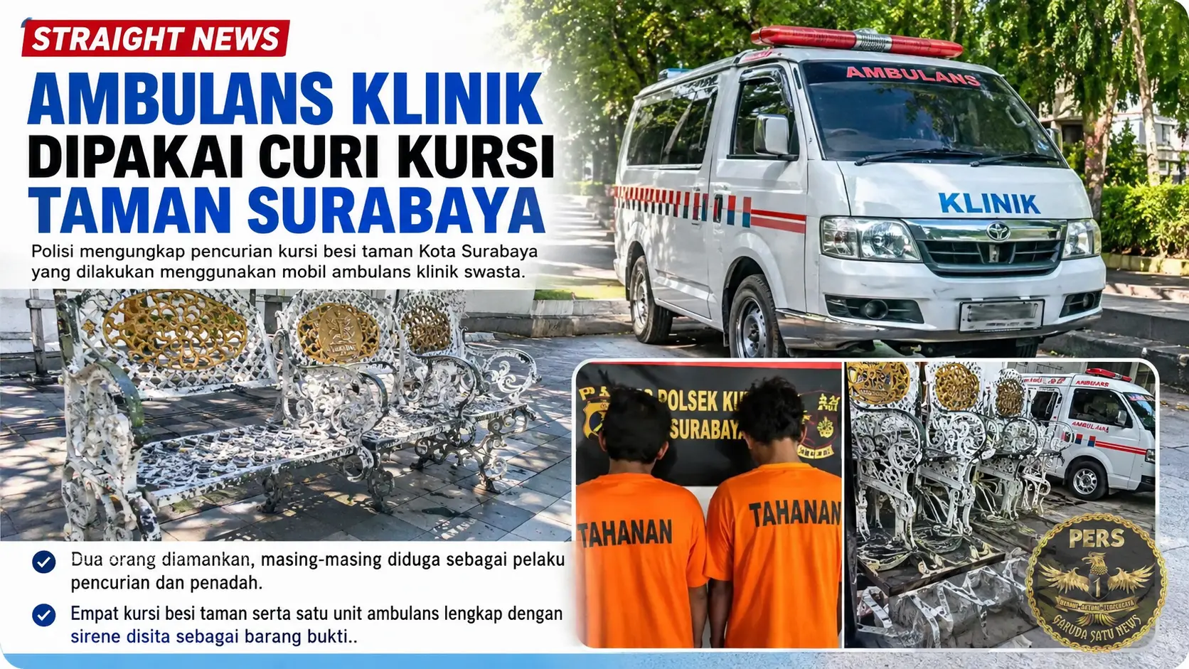 Ambulans Klinik Dipakai Curi Kursi Taman Surabaya