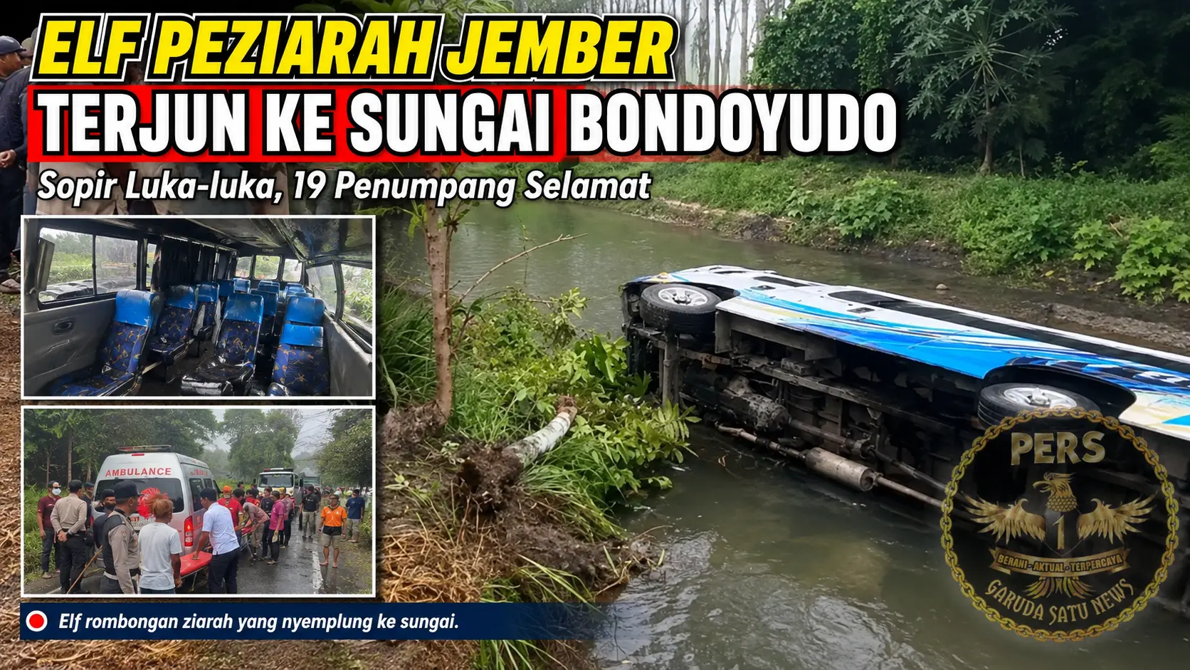 Elf Peziarah Jember Terjun ke Sungai Bondoyudo