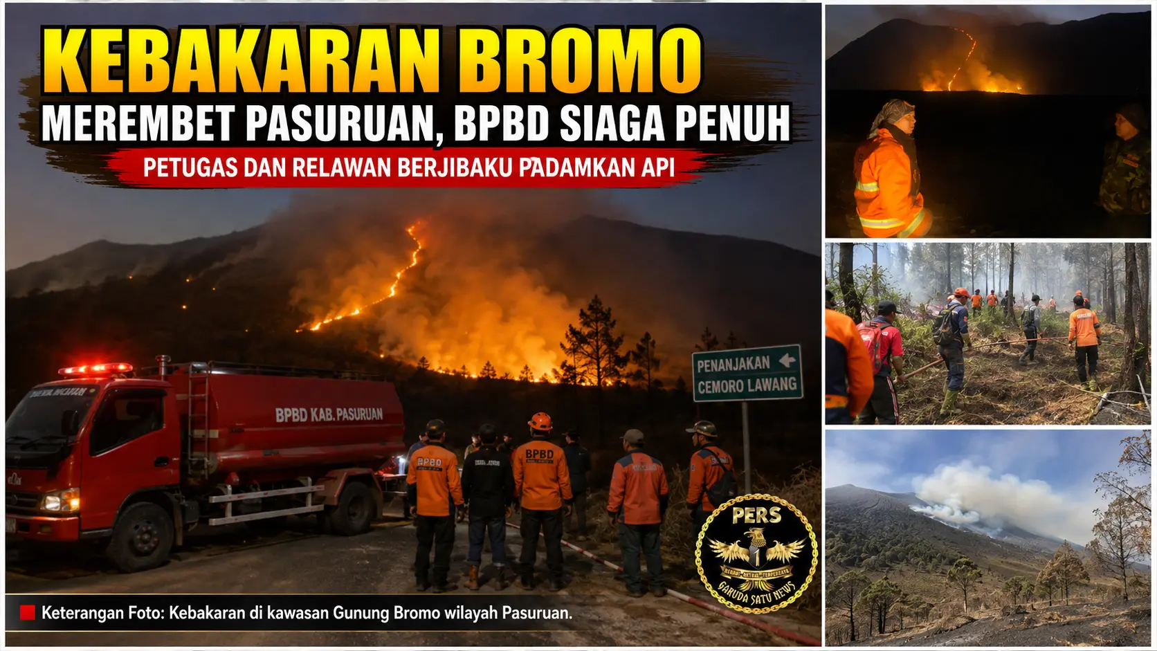 Kebakaran Bromo Merembet Pasuruan, BPBD Siaga Penuh
