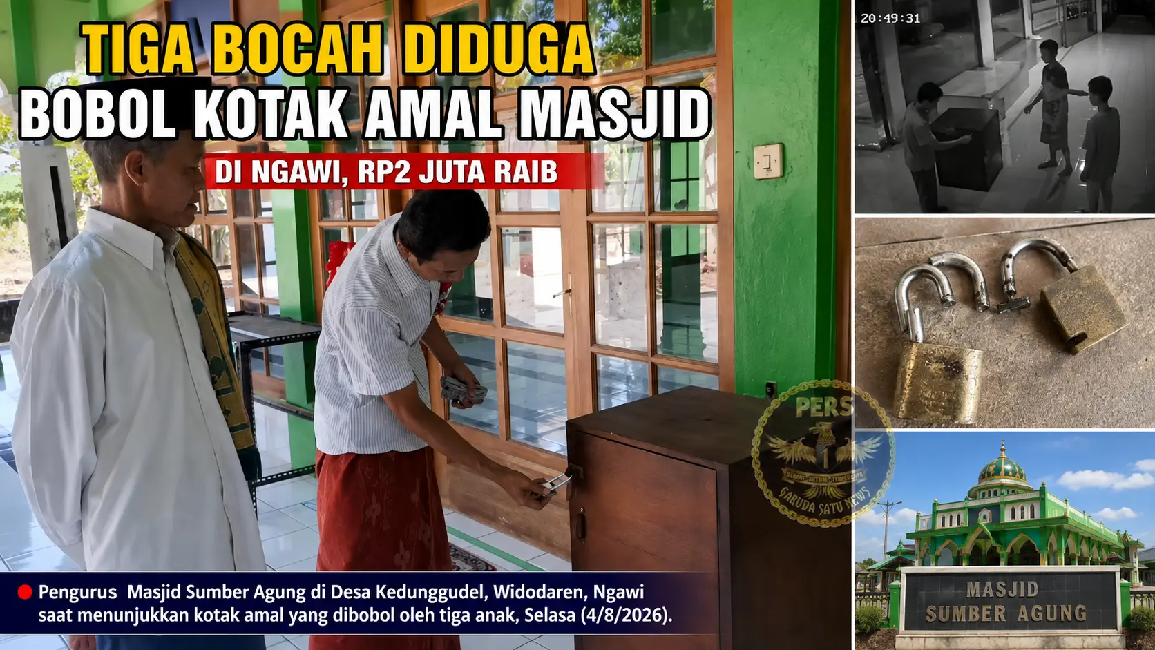 Tiga Bocah Diduga Bobol Kotak Amal Masjid