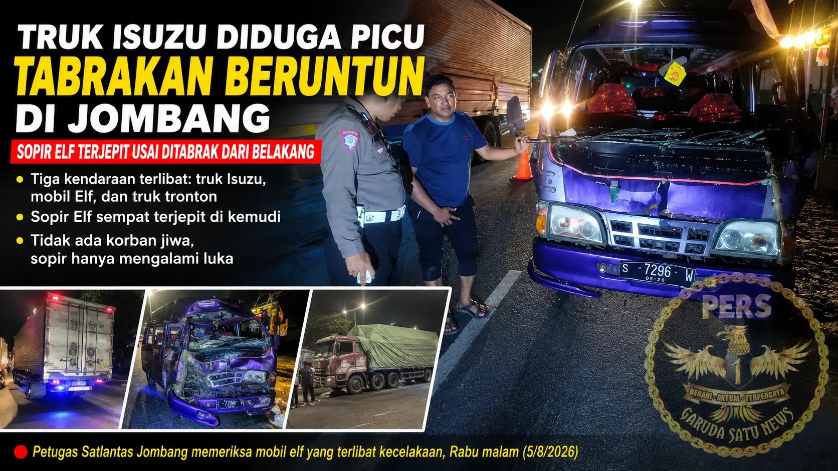 Truk Isuzu Diduga Picu Tabrakan Beruntun di Jombang