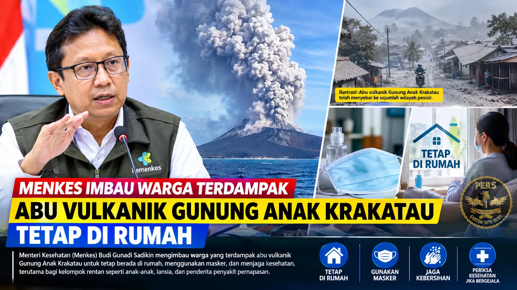 Menkes Imbau Warga Terdampak Abu Anak Krakatau Tetap di Rumah