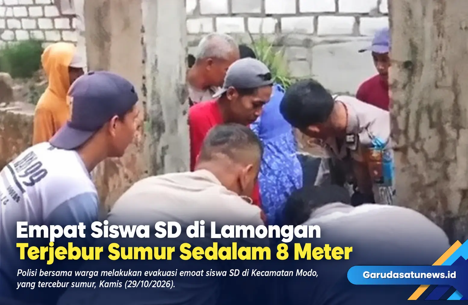 Empat Siswa SD di Lamongan Terjebur Sumur Sedalam 8 Meter